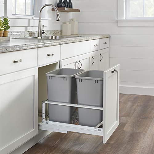 Rev-A-Shelf - 5349-18DM-217 - Double 35 Qt. Pull-Out Brushed Aluminum and Silver Waste Container