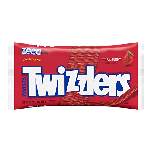 TWIZZLERS Twists Strawberry Flavored Licorice Style, Chewy Candy Bag, 16 oz | Strawberry Flavored Chewy Licorice Style Twists, Low Fat and Kosher, Classic Movie Snack for Parties and Candy Dishes, 16 oz