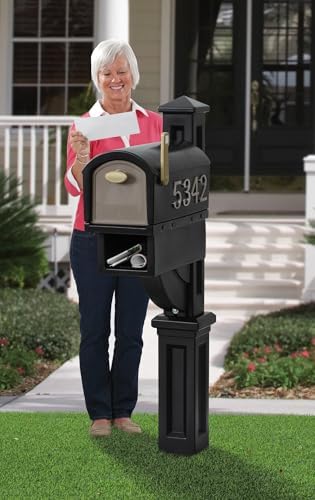 Step2 Mailmaster Hudson Mailbox, Magnetic Door, Large Newspaper Holder, Heavy-Duty, Weather Resistant, Post Mounting Hardware Kit Included, Black