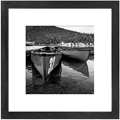 12x12 Picture Frame Matted to Fit Photos 8x8 or 12 x 12 Pictures Without Mat, 12 by 12 Square Solid Wood Black Picture Frames for Wall Mounting