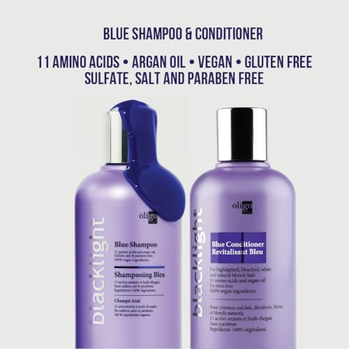 Oligo Professionnel, Blue Shampoo & Conditioner set, for blonde hair, 8.5oz | Blacklight, sulfate-free vegan formula, eliminate brassy tones