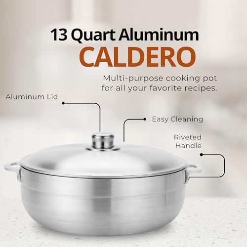 Alpine Cuisine 13-Quart Nonstick Aluminum Caldero Pot | Heavy-Duty Dutch Oven for Large Family Meals, Stews & Rice
