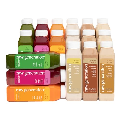 Raw Generation 3-Day Protein Juice and Smoothie Cleanse, 18-Bottle Pack | Plant-based lean muscle support, workout nutrition, 38g daily protein, steady energy, cravings support & easy reset routine