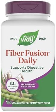 Nature's Way Fiber Fusion Daily Capsules, Digestive Health Support*, 150 ct | 3.1 g per Serving, Proprietary Fiber Blend, Psyllium Husk Capsules with Oat Bran, Guar Gum, Pectin, Vegan