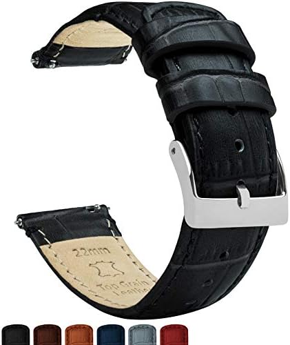BARTON WATCH BANDS, 20mm Black - Long - Alligator Grain - Quick Release Leather Watch Bands