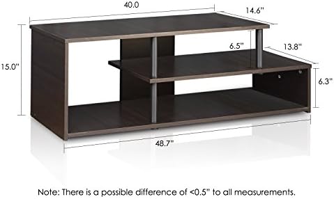 Furinno Econ Low Rise TV Stand, Espresso/Black | Open Shelf, TV Console for TV up to 46 Inch, for Living Room, Bedroom