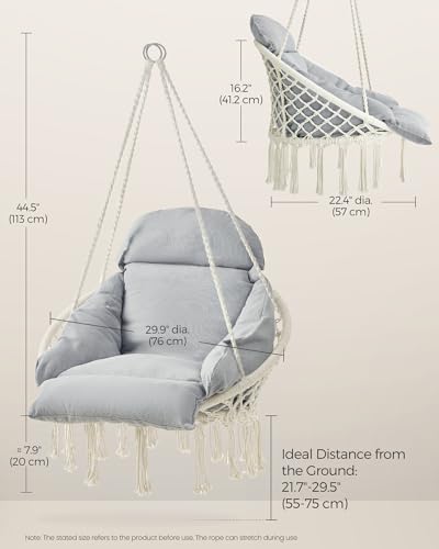 SONGMICS Hanging Chair, Boho Swing Chair with Large, Thick Cushion