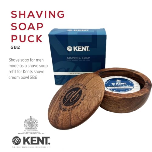 Kent SB2 Shaving Soap Puck Refill for Men for Shaving Soap Bowl Use with Shaving Brush for Men, Luxury Shave Barber Soap Made with Extracts of Coconut, Sgea, Jaboba Made in England