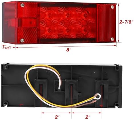 CZC AUTO 2PCS 12V LED Submersible Low Profile Rectangular Trailer Lights, Tail Stop Turn Running Lights Kit, Sealed for Boat Trailer Truck Marine