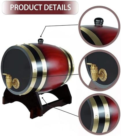 1.5L Whiskey Barrel Dispenser Oak Aging Barrels Home Whiskey Barrel Decanter for Wine, Spirits, Beer, and Liquor (Red Wine)