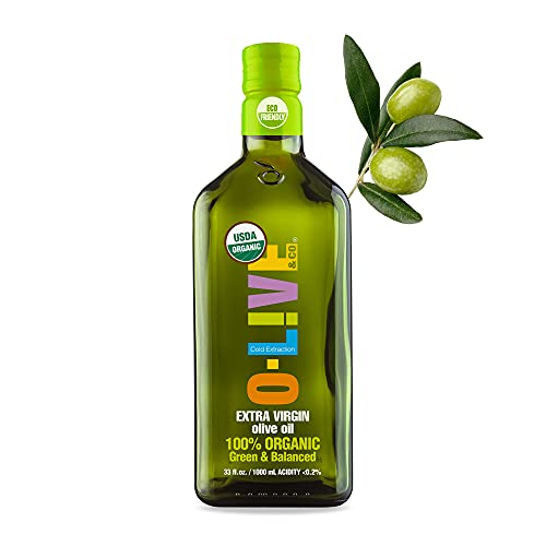 O-Live&Co. Premium USDA Organic Extra Virgin Olive Oil - First Cold Pressed EVOO - Phenolic Rich - Single Origin - Early Harvest - Versatile Oil Cooking & Dressing - 1L