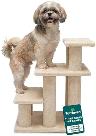 Furhaven Steady Paws Multi-Step Pet Stairs for High Beds & Sofas - Cream, 3-Step