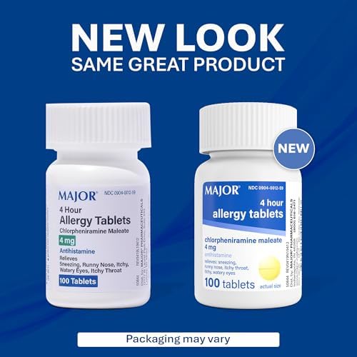 Major 4 Mg Allergy Tablets - Chlorpheniramine Maleate 4-Hour Allergy Medicine - Antihistamine for Relief of Sneezing, Itchy Watery Eyes, Itchy Throat