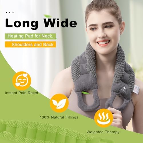 UNCN Long Wide Heating Pad for Neck and Shoulders Back 33x5.9 Microwavable Large Moist Heat Pack Warm Hot Compress Neck Wrap Weighted Bag Massage