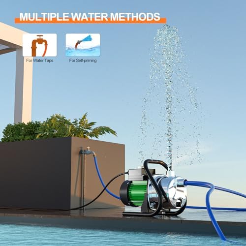 Water Transfer Pump 110V Shallow Well Pump 1.6HP Electric Portable Garden Pressure Booster Pumps for Sprinkler Irrigation Lawn with Adapters, Green