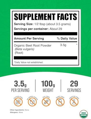 BulkSupplements.com Organic Beet Root Powder - Superfood Supplement, Beet Root Supplements - Vegan & Gluten Free, 3.5g per Serving, 1kg (2.2 lbs) (Pack of 1)