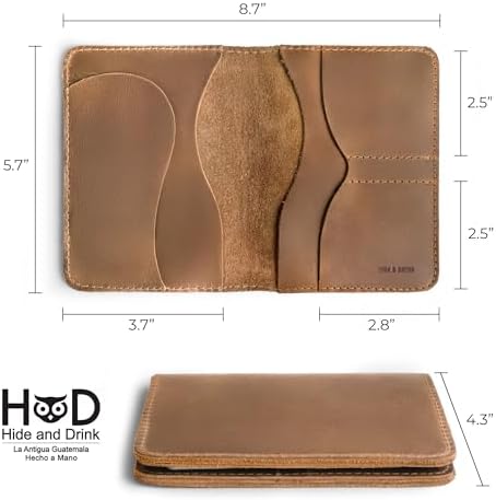 Hide & Drink, Double Passport Cover with Slots for Bills and Keys, Rustic Case, ID Organizer, Full Grain Leather, Handmade Accessories, Bourbon Brown