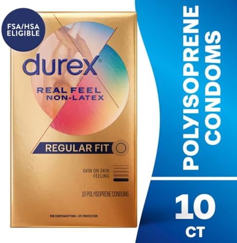 Durex Real Feel Non Latex Condoms, Lubricated Latex Free Condoms for Men, Natural Skin on Skin Feeling, 10 Count