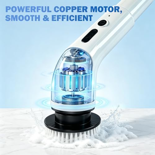 Electric Spin Scrubber, Cordless Shower Scrubber with 9 Scrub Brushes, 2 Speed & Battery Level Display