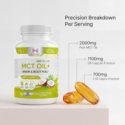 MCT Oil Capsules 2000mg - Pure C8 C10 Caprylic & Capric Acid Softgels, No Lauric Acid, Keto Coconut Fats Supplement for Energy Support