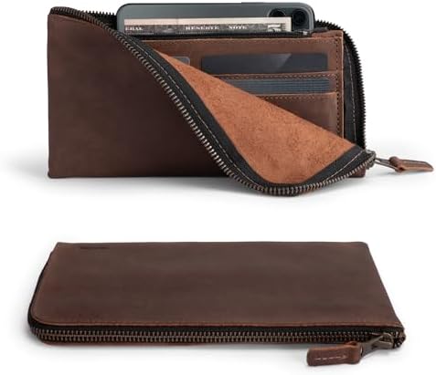 Hide & Drink, Leather Long Zippered Wallet, Holds Up to 8 Cards Plus Coins And Flat Bills, Phone Holder, Travel Essentials, Handmade (Bourbon Brown)
