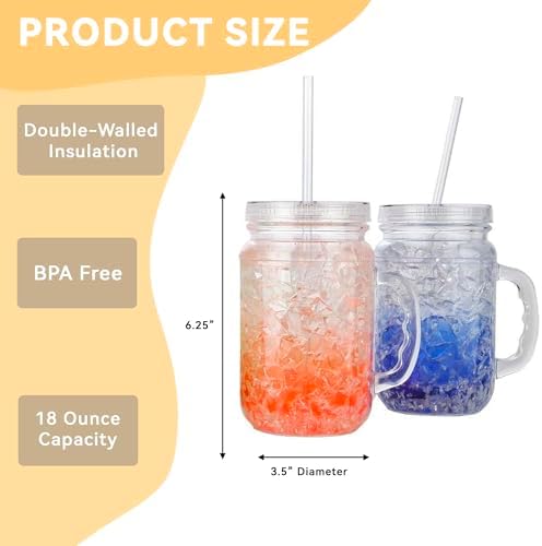 Lily's Home Freezer Beer Mugs - Set of 4 Freezable Gel-Filled 16 oz BPA-Free Acrylic Frozen Mugs for Outdoor Entertaining and Gifting