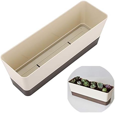 Skelang 3 Pcs Rectangular Plant Pot, 12" Watering Container with Drainage Hole, Window Planter Box with Saucer for Succulents, Flowers, Indoor Plants
