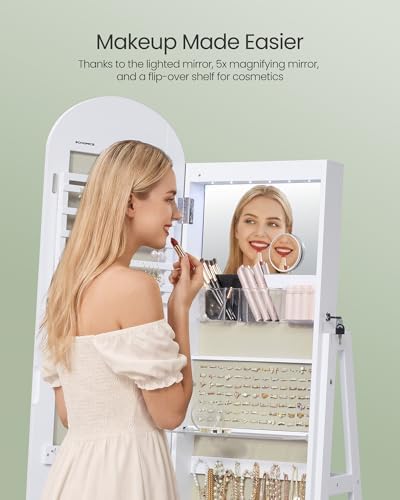 SONGMICS 360° Swivel Jewelry Cabinet, Full-Length Mirror, Lockable
