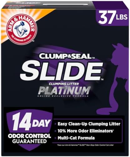 ARM & HAMMER Slide Platinum Easy Clean-Up Clumping Cat Litter, 37 Lbs | 24/7 Odor Control, Triple-Action Freshness, Non-Stick, Low Tracking, Multi-Cat Formula, Scented