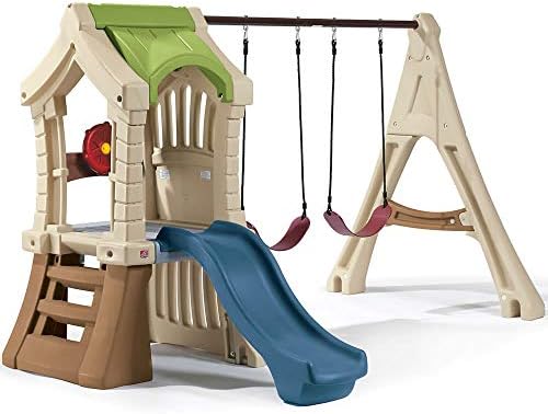 Step2 Play Up Gym Set for Kids, Outdoor Swing Set, Backyard Slide, Swings, Playhouse, & Crawl Space, Two Tier, Easy Set Up