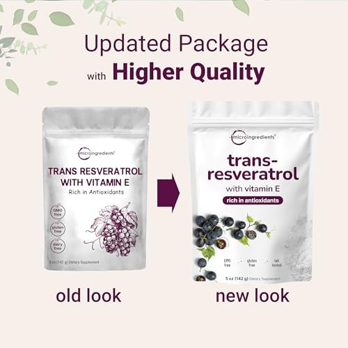 Pure Trans-Resveratrol Powder with Vitamin E, 5 Ounce, 2 in 1 Formula, Micronized Powder for Better Absorption, Premium Resveratrol Supplement