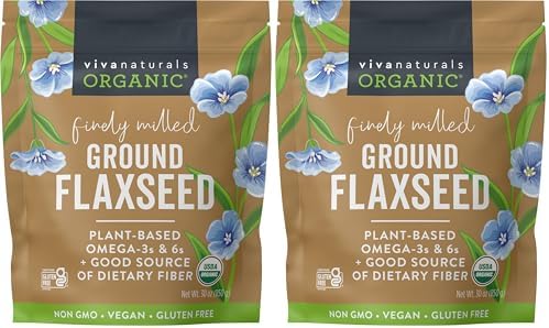 Viva Naturals Organic Ground Flaxseed, 15 oz (425 g) – Plant-Based Protein, Vegan Omega-3 & Fiber, Finely Milled Flax Seeds, Perfect for Smoothies & Baking
