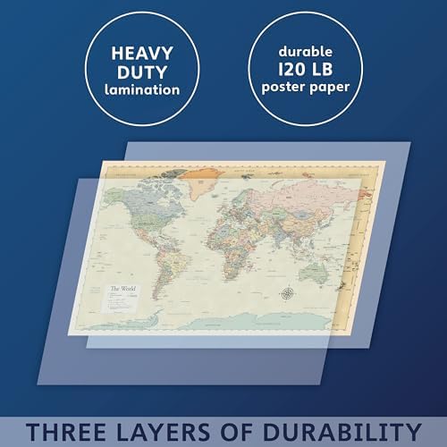Laminated World Map & US Map Poster Set - 18" x 29" - Wall Chart Maps of the World & United States - Made in the USA - (LAMINATED, 18" x 29")