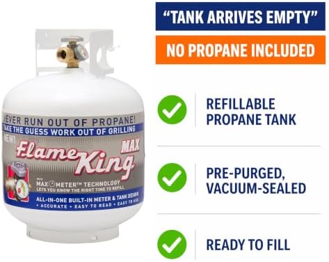 Flame King 20LB Steel Propane Tank Cylinder with Overflow Protection Device Valve and Built-in Gauge, Great for Grills and BBQs
