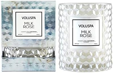Voluspa Milk Rose, Cloche Textured Glass Candle, 8.5 Ounce, 55 Hour Burn Time, Coconut Wax for Clean Burning, Handcrafted in the USA