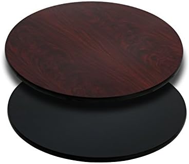 Flash Furniture 24" Round Reversible Table Top, Black/Mahogany | Reversible Laminate Top, Durable Construction, Commercial Use