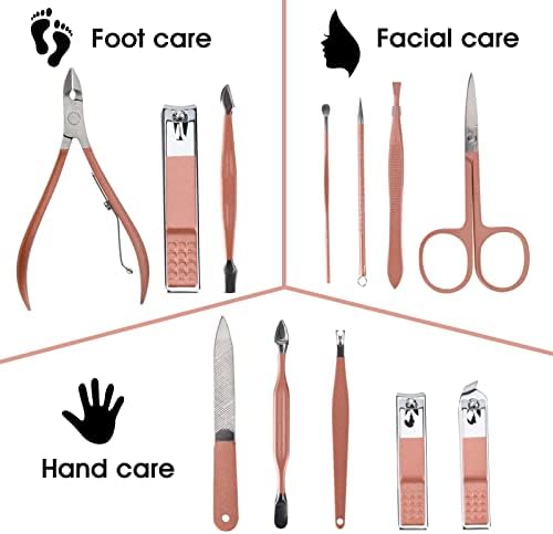 Nail Clippers & Beauty Tool Portable Set, Rose Gold Manicure Set, 12 in 1.