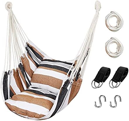 Hommtina Hammock Chair Hanging Rope Swing, Max 300 Lbs Hanging Chair with Pocket & Durability Perfect for Outdoor, Home, Bedroom, Patio