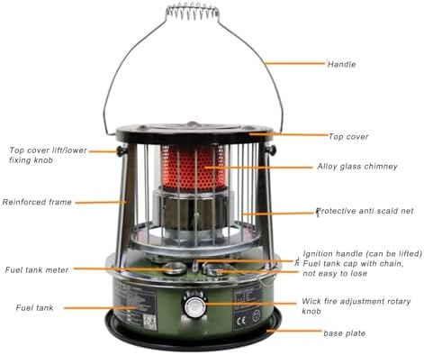 Portable Kerosene Heater, Adjustable Height 5.2L 20-25 Hours Heat 2.6KW Output for Garage Camping Emergency, with Safety Net and Accessories