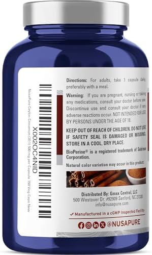 Ceylon Cinnamon, Non-GMO, Vegan, 500mg, 150 Capsules - 150 Servings