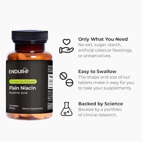 ENDUR Niacin IR (Immediate Release) Nicotinic Acid 500 mg (100 ct) | Immediate release formula, allergen-free clean label, vegan and gluten-free