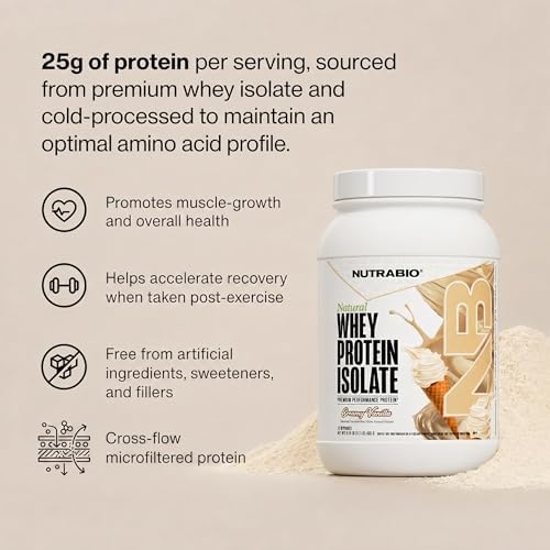 NutraBio Natural Whey Protein Isolate Protein Powder, 25g Protein with Complete Amino Acid Profile, Non-GMO, Soy & Gluten Free, Low Carb, Low Calorie - 20 Servings- Chocolate