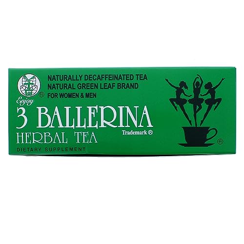 3 Ballerina Herbal Green Leaf Detox Tea, Extra Strength Drink-Caffeine Free, 18 Tea Bags (1 Box)