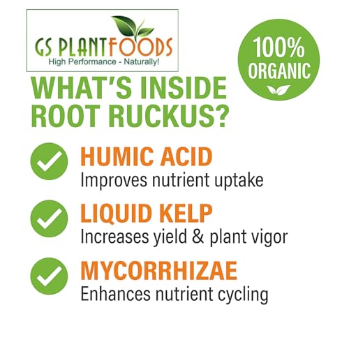 GS Plant Foods Root Ruckus Compost Fertilizer Organic Plant Food - Turbo Charged Compost for Plants - Humic Acid & Sea Kelp Nutritional Root Supplement for Lawns, Soil, Shrubs & Vegetables - 1 Gallon