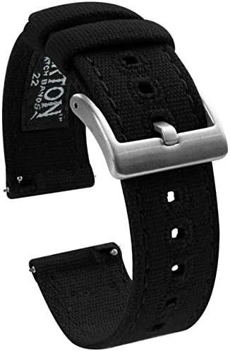 BARTON WATCH BANDS Quick Release Canvas Watch Band Straps, Black, 20mm