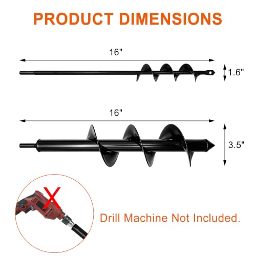 Auger Drill Bit for Planting 4"x12", Garden Plant Flower Bulb Bedding Planter Auger Spiral Drill Bit, Easy Planter Garden Auger