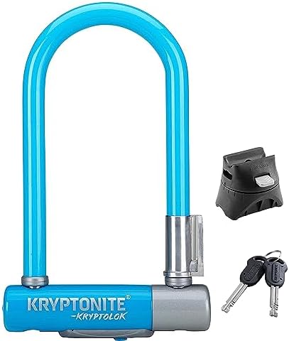 Kryptonite Kryptolok Mini-7 Bike U-Lock, 12.7mm Steel Shackle, Light Blue | Heavy Duty Anti-Theft Bicycle Lock with Mounting Bracket