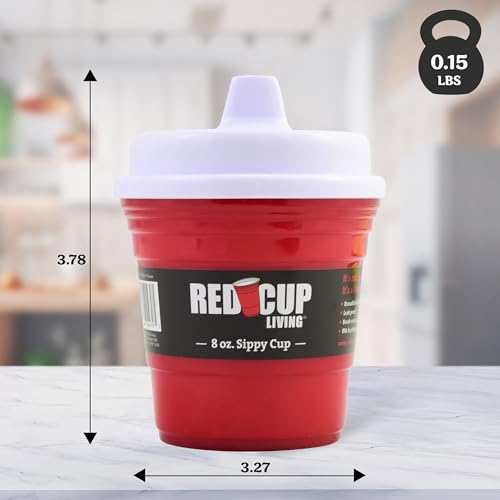 Red Cup Living Trainer Baby Sippy Cup 8 Oz BPA-Free Spill Proof, No Spill Non-Toxic Dishwasher Safe, Leak-Proof Lid, Easy Grip for Toddlers, Girls