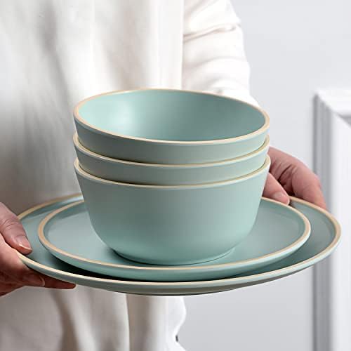 Melamine Dinnerware Sets, Plates and Bowls Sets 12 Pcs, Melamine Plates, Dish Set for 4, Unbreakable Dinnerware Set for Party, BPA Free