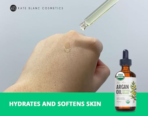 Kate Blanc Cosmetics Argan Oil for Hair, Face & Skin from Morocco (4oz, USDA Certified Organic, Cold Pressed & 100% Pure, Light) | USDA Certified Organic, Cold Pressed & 100% Pure, Light